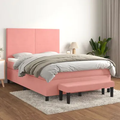 Produktbild von Schlichtes Boxspringbett mit Matratze Rosa 140x190 cm Samt - 5725069