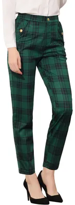 Productafbeelding van Allegra K Damenbroek met vintage ruitpatroon, elastische tailleband, rechte pijpen, lange broek