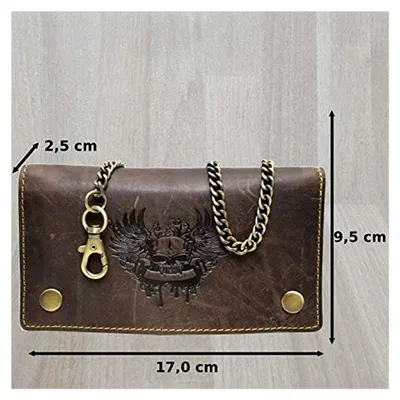 Produktbild von Geldbörse aus Wildbüffelleder mit Totenkopf-Motiv und Kette