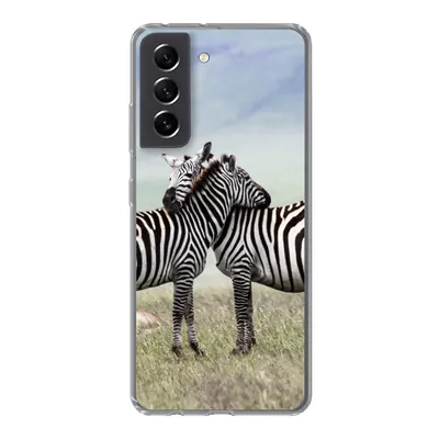 Produktbild von MuchoWow® Handyhülle Schutzhülle Hülle für Samsung Galaxy S21 FE Zebras - Gras - Schwarz - Weiß Silikon Softcase Handy Hülle - Mobiltelefonhülle