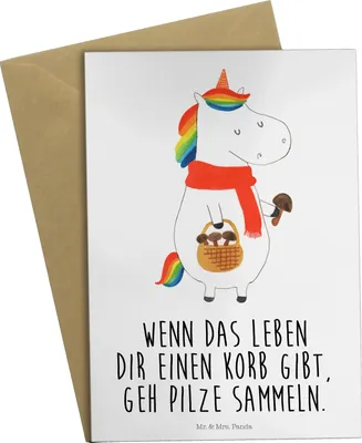 Produktbild von Mr. & Mrs. Panda babykarte Einhorn Pilz - Weiß - Geschenk, Motivation, einladungskarten, Einhörner, hochzeitskarten, weihnachtskarten, Pilze, Grußkarte, Unicorn, Spruch
