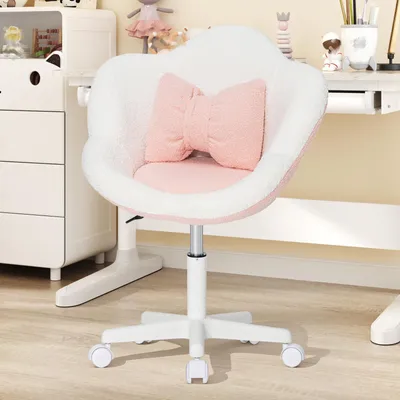 Produktbild von HOFFREE Ergonomischer Kinderschreibtischstuhl Blume Rosa, höhenverstellbar, Bouclé, drehbar mit 360° Rollen, Kinderstuhl fürs Lernen