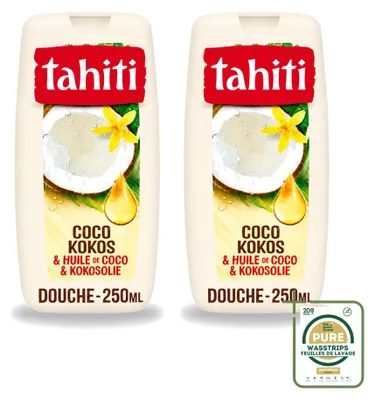Imagen del producto de 2 unidades de gel de ducha Tahiti, aroma coco y aceite de coco, 250 ml cada uno. Paquete ahorro