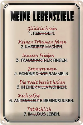 Produktbild von Blechschild Spruch 20x30cm meine Lebensziele glüpcklich