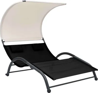 Produktbild von Maison Exclusive - Doppel-Sonnenliege mit Sonnendach Textilene Schwarz