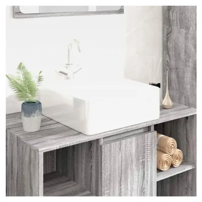 Produktbild von Waschbecken aus Keramik für Badezimmer, Waschzimmer und Schminkraum, Handwaschbecken ohne Wasserhahn und Ablaufgarnitur, quadratisch, weiß