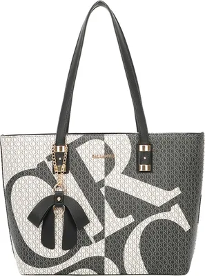 Image de Gallantry, sac pour femme avec une grande lettre imprimée et un pendentif décoratif, blanc / noir