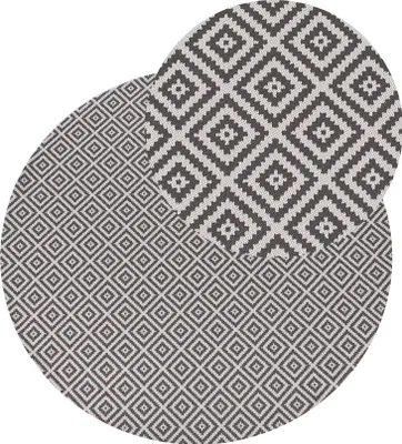 Produktbild von BELIANI Outdoorteppich Grau und Weiß 120 cm Rund Geometrisches Muster Modern Indoor Outdoor Terrasse Balkon Garten