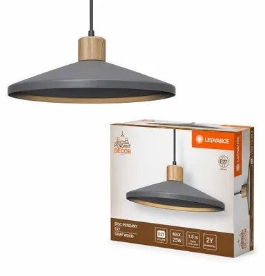 Productafbeelding van Ledvance Decor Concrete Wood, donkergrijs/houtdecor, Ø32cm, max. 25W, E27