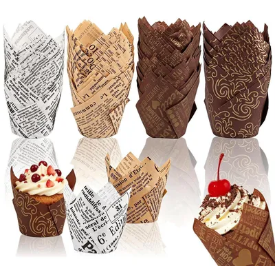 Productafbeelding van Papieren muffinvormpjes, tulpmotief, 200 stuks, 5 x 7,5 x 8 cm. Geschikt voor het bakken, voedselveilig, antiaanbaklaag