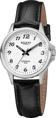 Produktbild von Regent Leder Damen Uhr Armbanduhr Quarz schwarz Lederarmband D2URF1456