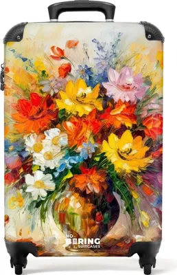 Produktbild von NoBoringSuitcases.com® Koffer Handgepäck Trolley Rollkoffer Kleine Reisekoffer mit 4 Rollen - Blumen - Farbenfroh - Ölfarbe - Blumentopf - Cabin Size < 55x40x23 cm & 55x40x20 cm - Fotokoffer - Kabinenkoffer - BoardgepäckHandgepäck Koffer 55x35x20 cm, 36L,