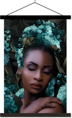 Produktbild von MuchoWow® Textilposter Frau - Blumen - Blätter 120x180 cm mit schwarzem Rahmen - Fotos