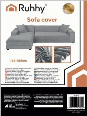 Obrázok produktu pre Ruhhy 26035 Elastický poťah na rohovú pohovku 145-185 cm, vankúš 45 x 45 cm, svetlosivý