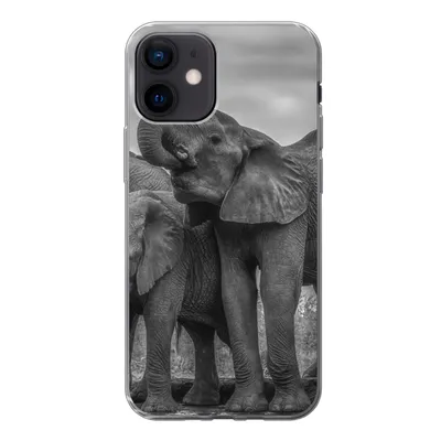 Produktbild von MuchoWow® Handyhülle Schutzhülle Hülle für iPhone 12 Elefant - Tiere - Wasser - Schwarz und weiß Silikon Softcase Handy Hülle - Schutzhülle