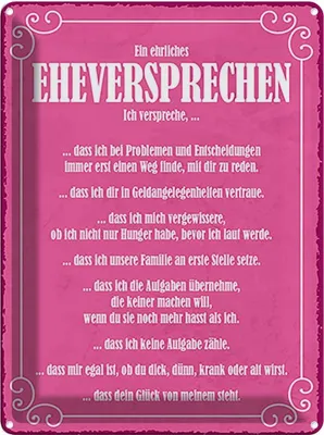 Produktbild von vianmo Blechschild 40x30 cm ein ehrliches Eheversprechen Dekoration Spruch Zitat