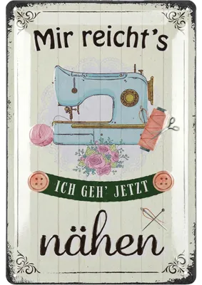 Produktbild von Schild Nähen Deko Geschenk für Näherin - Blechschild retro mit Spruch mir reichts ich geh nähen - Nähzimmer Geschenke für Nähbegeisterte