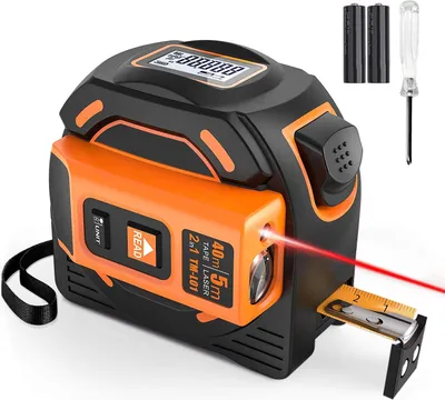 Produktbild von Tacklife TM-L01 2 in 1 Massband Laser Entfernungsmesser, 40m Massband und 5m Massband, 2 Laseröffnungs, HD und LCD-Display, Selbsthemmend, Aktiver Haken, mit 1 Schraubendreher und 2 AAA-Batterien
