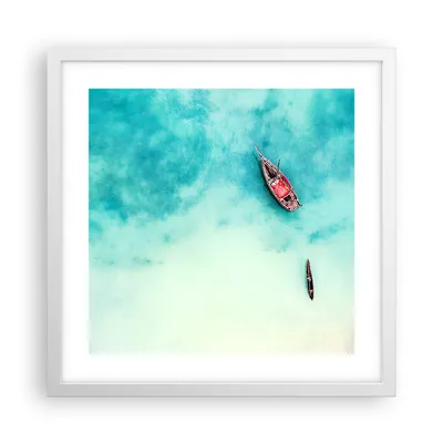 Produktbild von Gerahmtes Poster - Weißer Rahmen - Insel Boot Schiff Ozean - 40x40 cm - Wand Bild - Wanddeko - Wandbilder - Kunstposter - Wandposter - Bilderrahmen - Bilder - Kunstdruck - Wandbild - P2WAC40x40-2923
