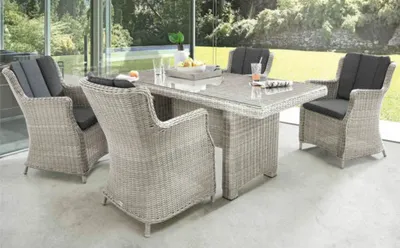 Produktbild von Gartenmöbelset Destiny Luna 4-Sitzer 5 tlg. 200x100x75 cm vintage weiß, 4 Sessel + Tisch, Polyrattan + Aluminium, inkl.