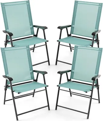 Immagine prodotto di Set da 4 sedie da giardino pieghevoli, sedie da terrazza con schienale alto e braccioli, sedie da pranzo da giardino resistenti alle intemperie in metallo e tessuto, fino a 150 kg (verde menta)
