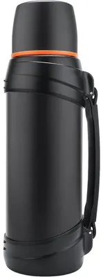 Produktbild von Thermoskanne 2.5L Edelstahl mit 2 Trinkbechern, doppelwandig, 24h Heiß & Kalt, Schwarz
