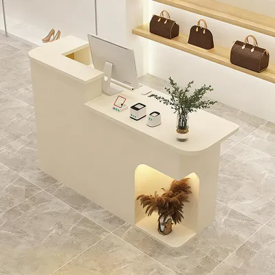 Produktbild von Empfangstheke, Kassentheke, Montagetresen, Kleine Bar, für Geschäfte und verschiedene Einsatzbereiche, Beige 200cm L