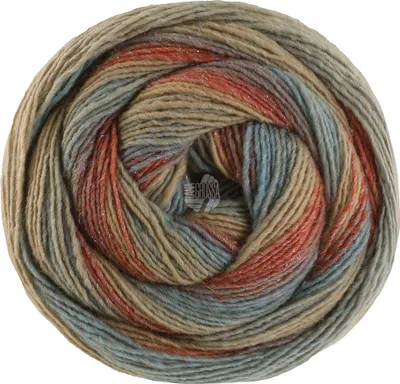Produktbild von Lana Grossa GOMITOLO GALA 200 g Dochtgarn im Farbverlauf mit Lurex-Effekt 700 m Farbe 4033 - Rost-/Graurot/Türkis/Türkisgrau/Taupe
