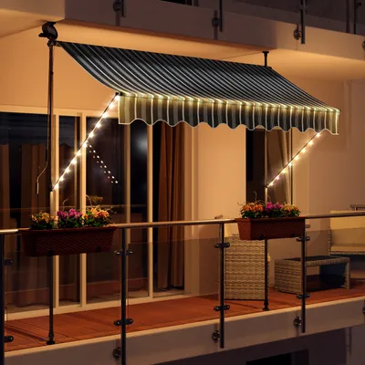 Produktbild von LED - Markise mit Kurbel 200cm Breit Klemmmarkise Balkonmarkise Sonnenschutz Terrasse Balkon - 200x150cm - grau/weiss