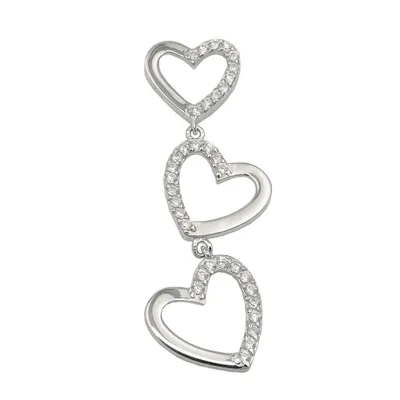 Produktbild von Anhänger 42x13mm Herzen mit Zirkonias glänzend rhodiniert Silber 925 silber 42x13mm