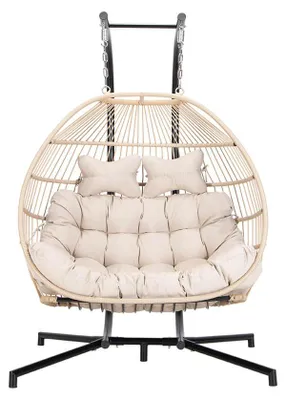 Produktbild von HOME DELUXE Hängesessel LOMA – Faltbar, 2 Sitzer in Beige | Hängekorb, Hängestuhl, Gartenmöbel, Gartenschaukel