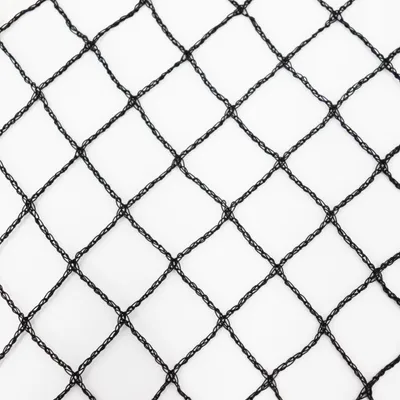 A close-up, full-frame shot of black netting with a diamond pattern against a white background.