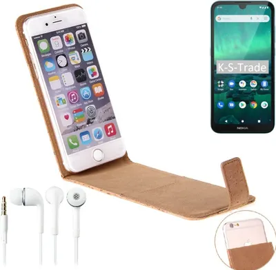 Produktbild von K-S-Trade Schutzhülle mit Kopfhörer kompatibel mit Nokia 1.3 Handyhülle Cover Kork Tasche Flipstyle Case