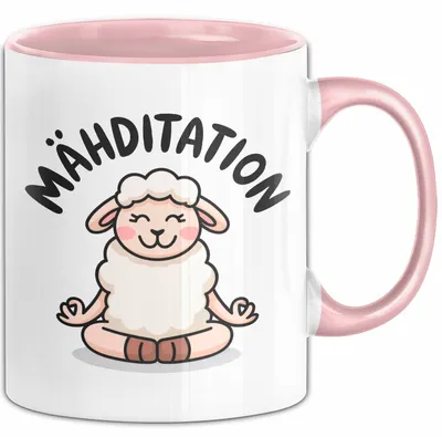 Produktbild von Schaf Tier Bauer Tasse Becher Geschenk Lustige Geschenkidee Spruch Mahditation (Rosa)
