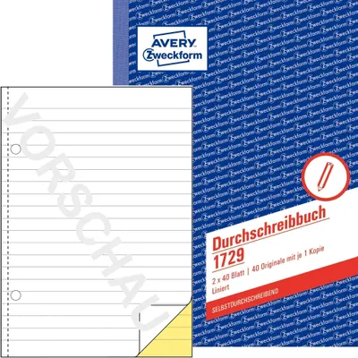 Produktbild von Avery Zweckform 1729, Durchschreibbuch, A5, liniert, selbstdurchschreibend, 2x40 Blatt