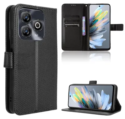 Immagine prodotto di Per ZTE Blade A75 4G Custodia a portafoglio in Pelle finta con struttura a diamante, colore nero