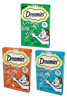Produktbild von Dreamies Creamy 12x10g Cremige Leckerlis für Katzen, Geschmacksmischung