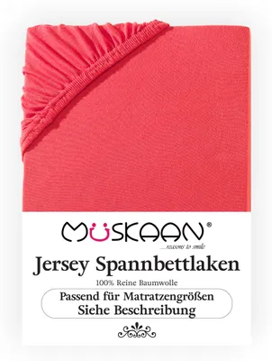 Produktbild von Müskaan Jersey Spannbettlaken 90x200cm - 100x200cm rot bis 22cm Matratzenhöhe Gummizug Bettlaken 100% Baumwolle