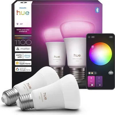 Obrázok produktu pre Philips Hue LED-älylamppu, White and color ambiance, E27, 1100 lm, 2-pack