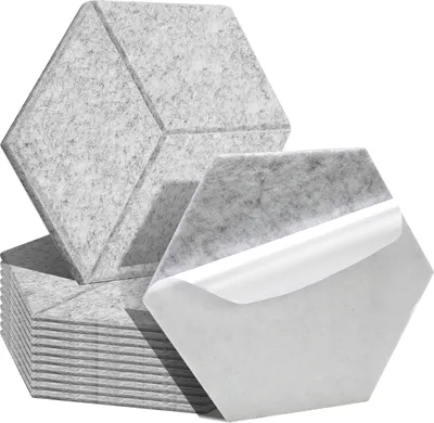 Immagine prodotto di Jayseuw 12 stuks pannelli acustici Pannelli fonoassorbenti esagonali autoadesivi Pannello murale ad alta densità Grigio chiaro