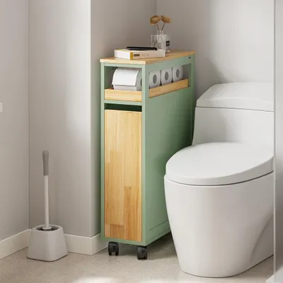 SoBuy Badezimmerschrank NSR14-GR neben WC im skandinavischen Badezimmer