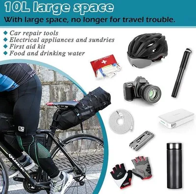 Image de Sacoche de selle imperméable 10 L - Sacoche de selle pour cyclistes de VTT, vélo de route et vélo tout terrain