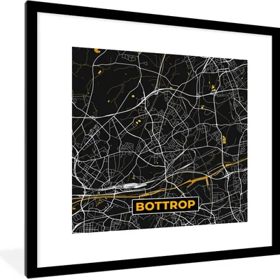 Produktbild von MuchoWow® Gerahmtes Poster Bottrop - Stadtplan - Schwarz und Gold - Deutschland - Karte 40x40 cm - Poster mit Schwarzem Bilderrahmen Wandposter Rahmen Foto Bilder - Poster - Plakat im Rahmen