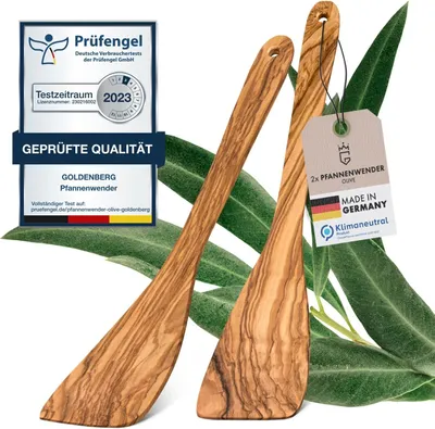 Produktbild von GOLDENBERG® Premium Pfannenwender Olive 2er Set - feinstes italienisches Olivenholz - GERMANY - 100% Klimaneutral - Bratenwender - Kochbesteck