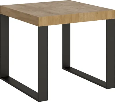 Productafbeelding van Uittrekbare tafel 90x90/246 cm, model Tecno, met een eikenhoutfineerblad in de kleur "Natura" en een antracietkleurig onderstel