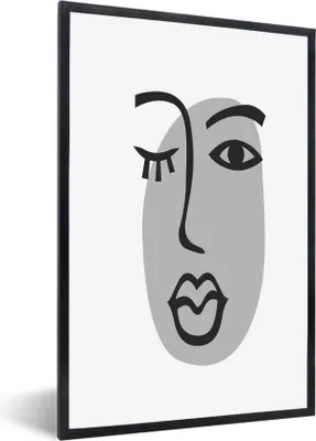 Produktbild von MuchoWow® Gerahmtes Poster Gesicht - Frau - Schwarz - Weiß 20x30 cm - Poster mit Schwarzem Bilderrahmen Wandposter Rahmen Foto Bilder - Drucken - Bilder Poster im Rahmen