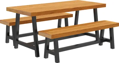 Produktbild von Sitzgruppe 3-teilig Holz Essgruppe für 4 Personen Esstisch mit 2 Bänke Teak