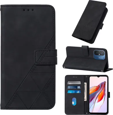 Produktbild von Hülle für Xiaomi Redmi 12C /Poco C55 Prägung Flip Leder Kartenfächer Schutzhülle mit Ständer Schwarz