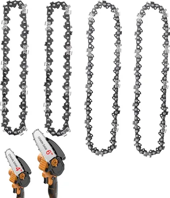 Produktbild von Set von 4 Mini-Kettensägenketten - 10 Zoll und 6 Zoll, 109 cm Gauge, 1/4 Zoll LP-Pitch - Manganstahl Führungskette - Ersatz für das Beschneiden mit Mini-Kettensägen (28 Antriebe und .)
