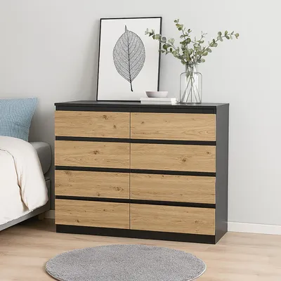 Produktbild von Moderne Kommode mit 8 grifflosen Schubladen Schwarz-Artisaneiche